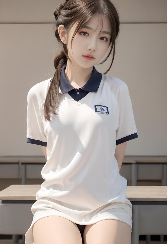 坐在桌子上的校服妹妹 - AI美女写真