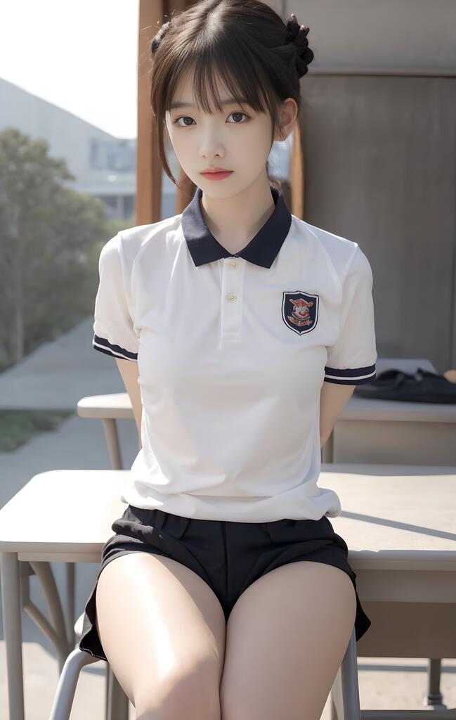 坐在桌子上的校服妹妹 - AI美女写真